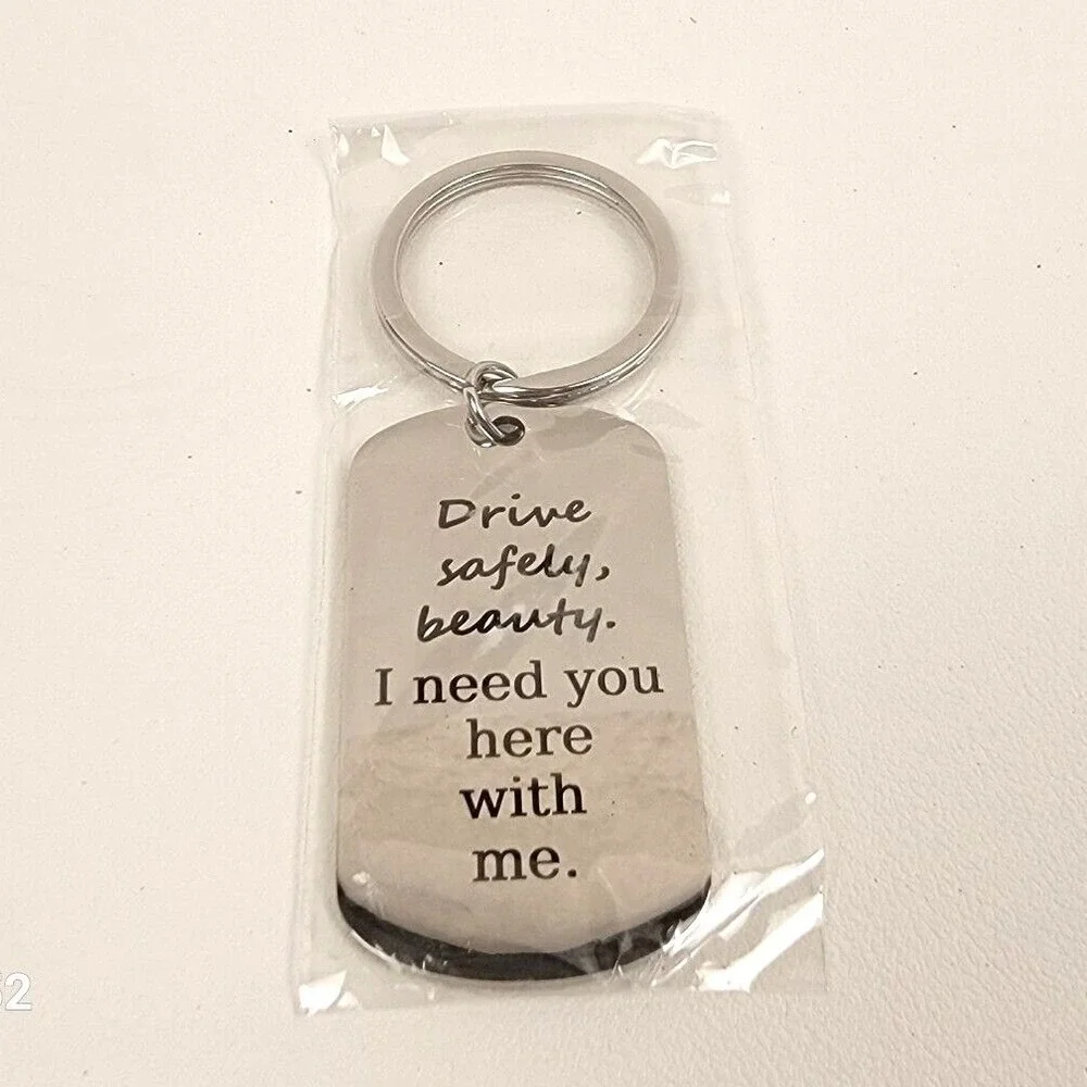 Keep Right Drive Safely Beauty Stainless Steel Dog Tag Keychain
